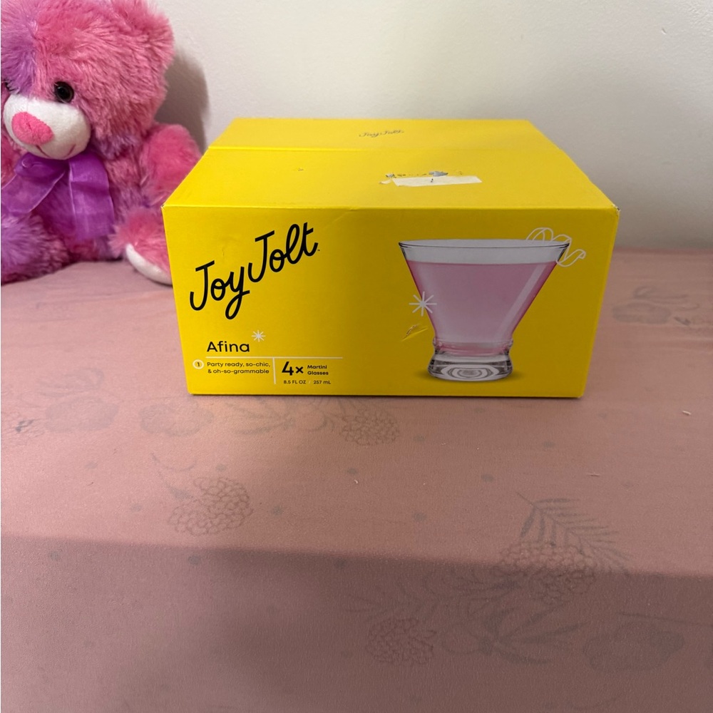 box of JoyJolt Afina Stemless Martini Glasses.